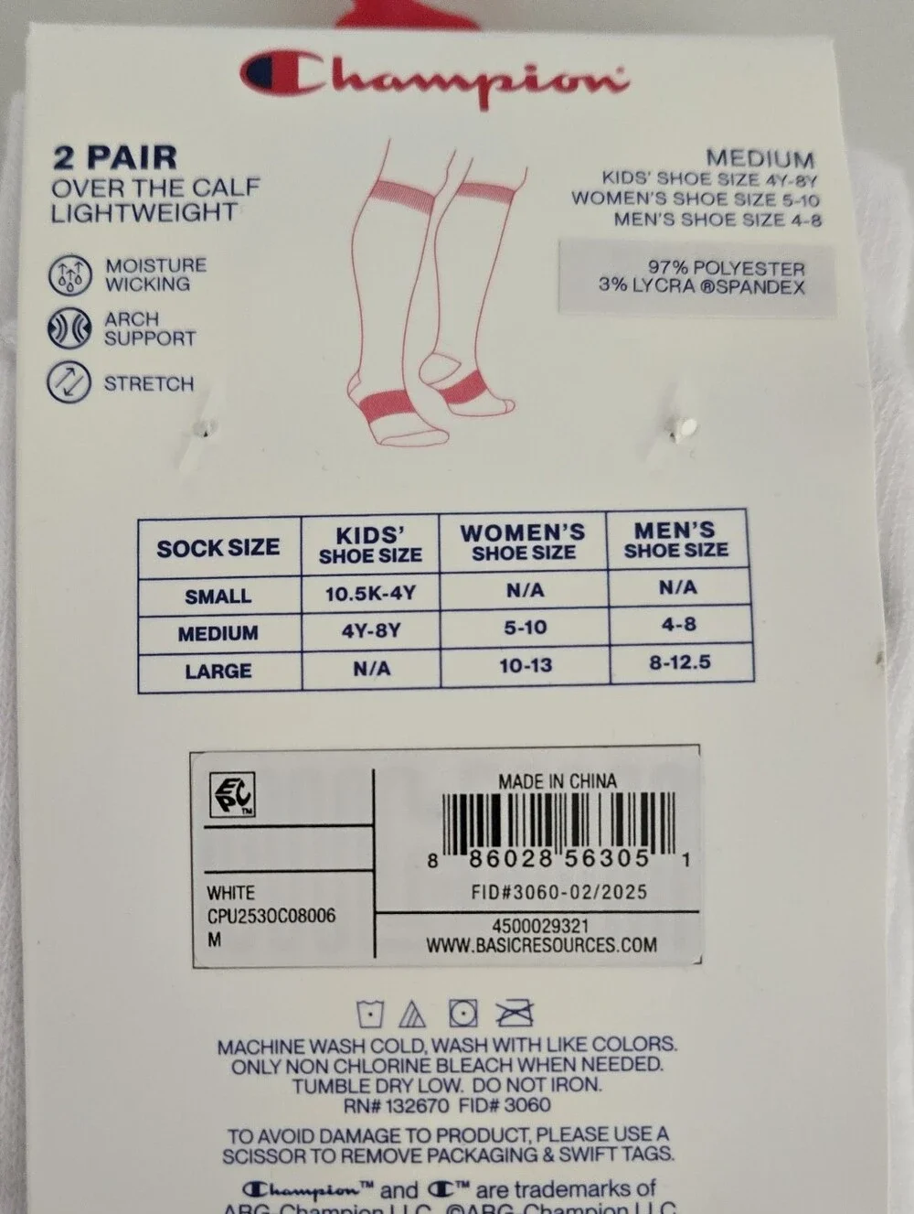 NWT Unisex Champion White Athletic Over-the-Calf Socks - 2 Pair